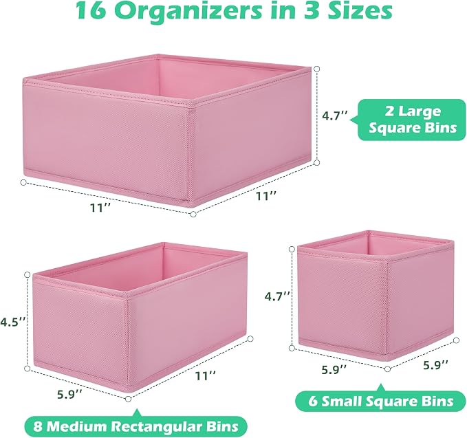 Drawer Clothing Organizer 16-Pack, Pink 3 Sizes Underwear Drawer Dividers, Fabric Folding Wardrobe Organizer for Baby Clothes, Bras, Underwear, Underpants, Belts, Socks, Ties, etc. - Image 2