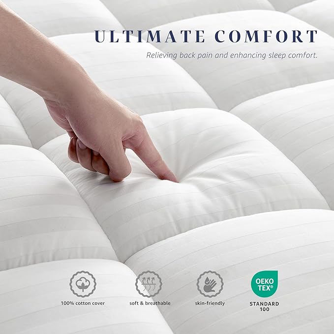 Premium Cotton Fitted Mattress Pad with Deep Pocket Fits 8-22 Inch Mattress (39x80 White)