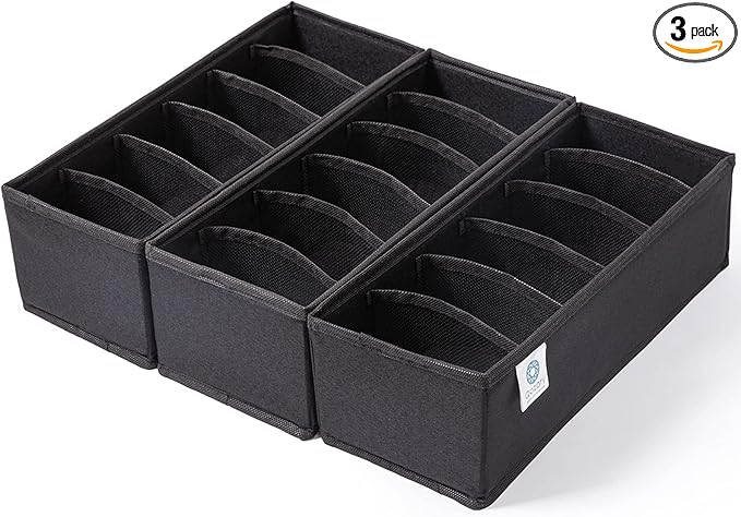 Qozary 3 Pack Sock Underwear Drawer Organizer Dividers, Collapsible Cabinet Closet Storage Boxes for Clothes, Socks, Lingerie, Underwear, Tie, Belt, Baby, Bedroom by Qozary