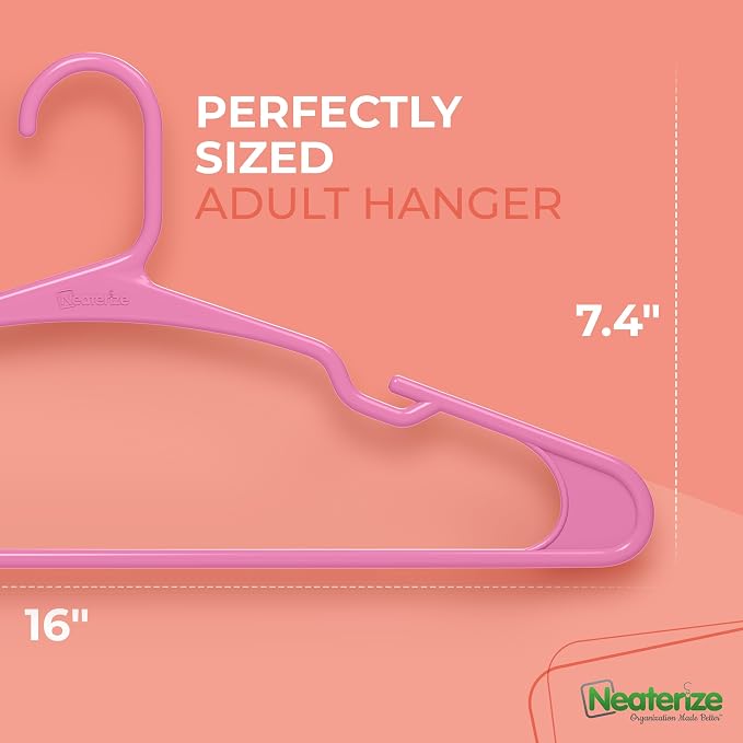 NEATERIZE Clothes Hangers Plastic 100 Pack for Adults - Plastic Hangers, The Perfect Coat Hanger and Space Saving Clothes Hangers for Closet - Pink Hangers - Image 2