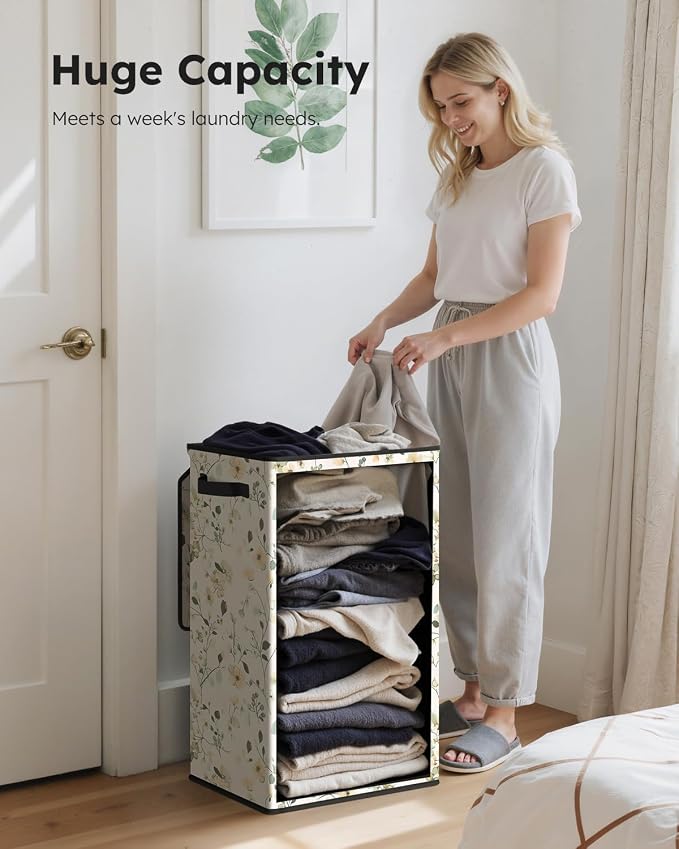 SOLEDI Laundry Hamper with Lid, 90L Tall & Large Floral Laundry Basket, Collapsible Clothes Hamper with Removable Bag, Dirty Hampers for Bedroom, Bathroom, Laundry Room - Image 3