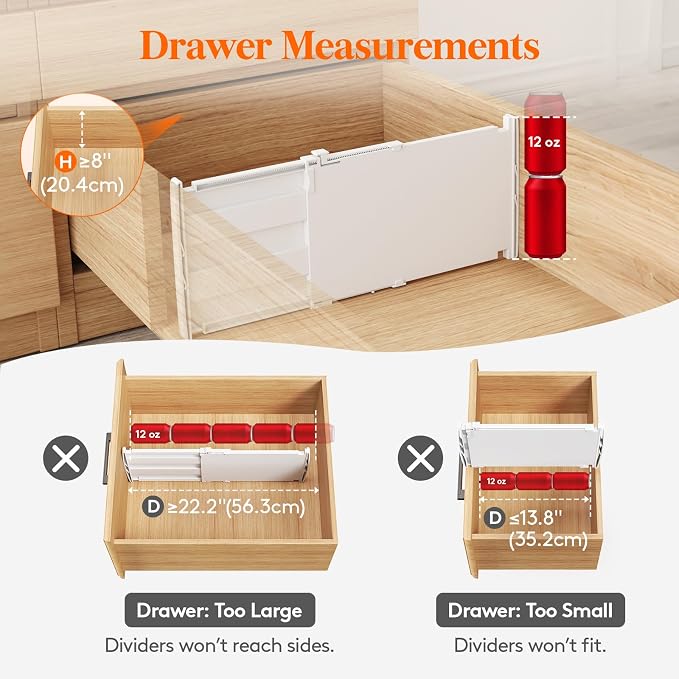Lifewit 8" Tall 8 Pack Drawer Dividers, 35-56.5cm/13.8-22.2" Expandable Drawer Divider for Clothes, Adjustable Dresser Drawer Organizers, Drawers Separators for Dresser/Bathroom/Closet/Kitchen White - Image 2