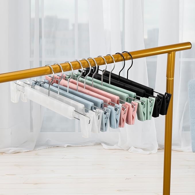 Skirt Hangers, Pants Hangers with Clips，360 ° Swivel Hooks Space Saving Hangers for Pants, Skirts, Clothes, Jeans (30 Pack, Light Green) - Image 7