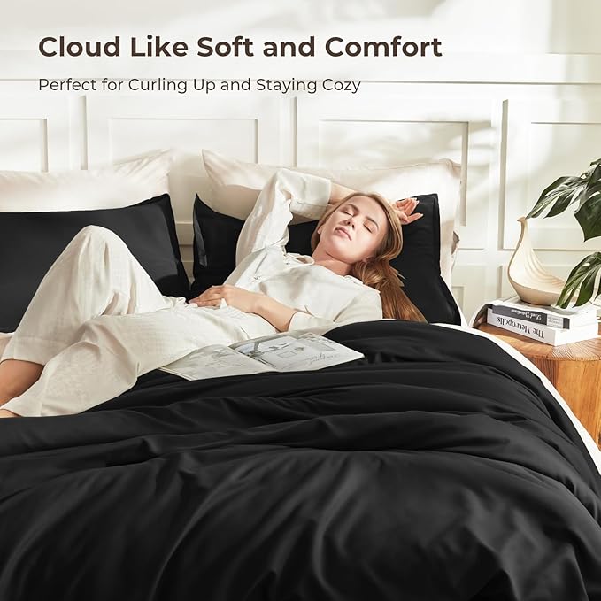 Litanika Oversized King Comforters Black Super King Size, 3 Pieces Lightweight Solid Bedding Comforter Set, All Season Fluffy Bed Set (120x120In Comforter & 2 Pillowcases)