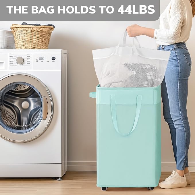 Goodpick Rolling Laundry Basket with Wheels,75L Large Collapsible Laundry Hamper with Removable Wash Bag Space for living room, Blue - Image 6