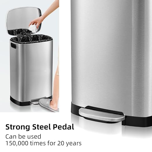 KdbK 13 Gallon Trash Can with Lid, 50L Fingerprint Proof Stainless Steel Kitchen Trash Can with Removable Inner Bucket and Lid Soft Close, Pedal Rubbish Bin for Home Office - Image 4