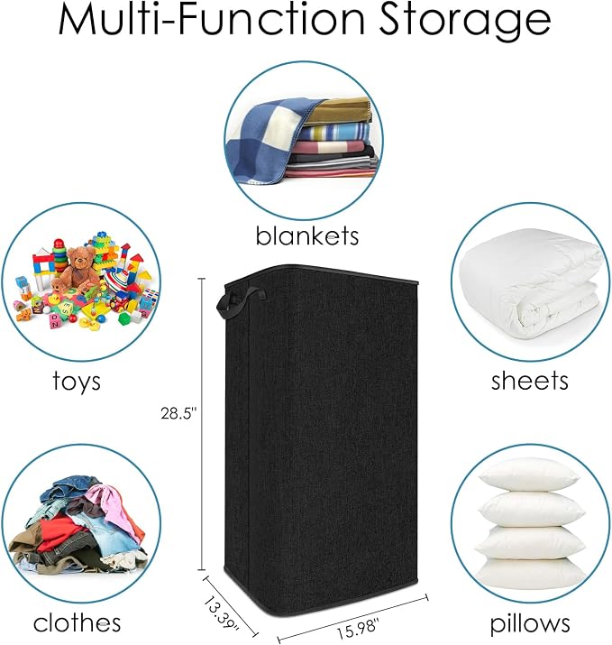 SNIGJAT Extra Large Laundry Hamper, 100 L Tall Laundry Basket with Sturdy Handles, Dirty Clothes Basket for Bedroom, Large Hamper, Sturdy Storage Organizer for Clothes Toys Black - Image 5