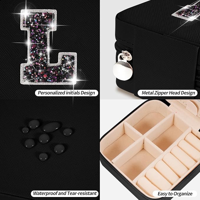Uygafly Travel Jewelry Case - Personalized Jewelry Box for Women,Small Jewelry Organizer Cute Jewelry Organizers and Storage Aesthetic,Travel Essentials Birthday Gifts for Girls Women | Black,L - Image 4