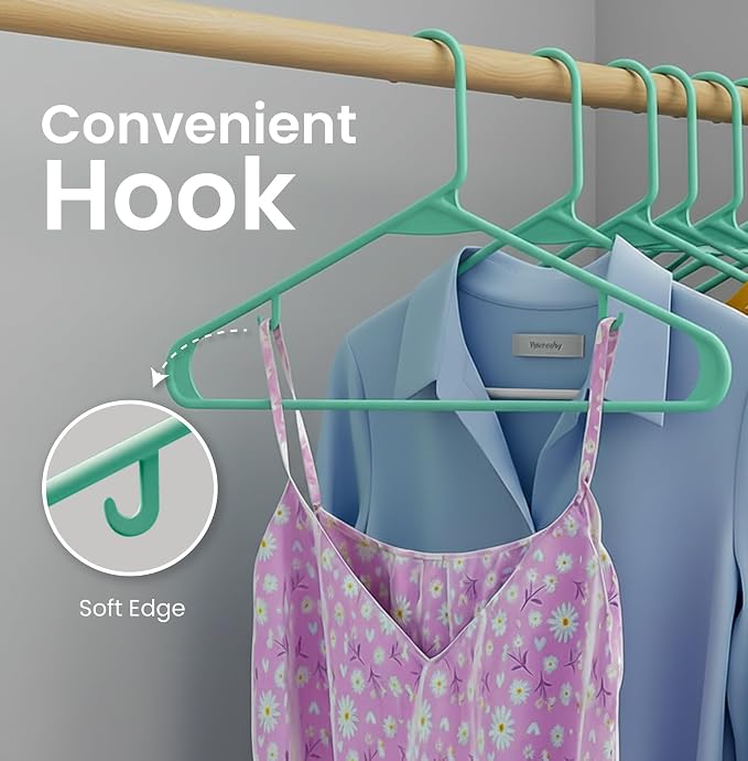Utopia Home Plastic Hangers 50 Pack - Space Saving Clothes Hanger - Durable & Strong Closet Organizers and Storage with Built-in Strap Hooks - Essential for Shirts, Pants, Skirts & Coats (Aqua) - Image 5