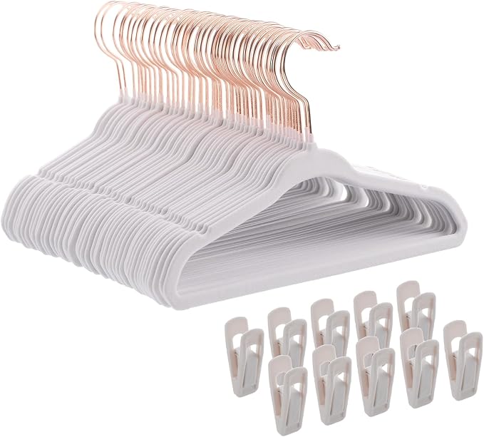 Tonswachic Baby Hangers Velvet - 11 Inch Kids Felt Hanger Non Slip Toddler Clothes - Childrens Hangers for Newborn Clothes - 50 Pack with 10 Hanger Finger Clips, White by TonswachicHangersSpaceSaver