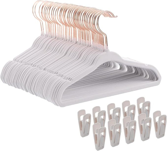 Tonswachic Baby Hangers Velvet - 11 Inch Kids Felt Hanger Non Slip Toddler Clothes - Childrens Hangers for Newborn Clothes - 50 Pack with 10 Hanger Finger Clips, White by TonswachicHangersSpaceSaver