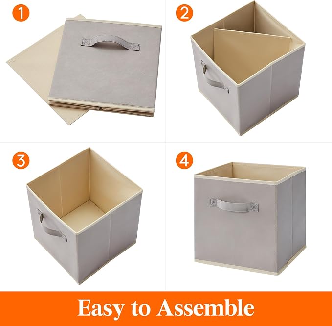 Lifewit Storage Cubes, Foldable Decorative Fabric Storage Baskets for Organizing Home Organizers with Handles for Shelves, Closet, 11 Inch Bins, 18L Light Gray, 12 Packs - Image 2