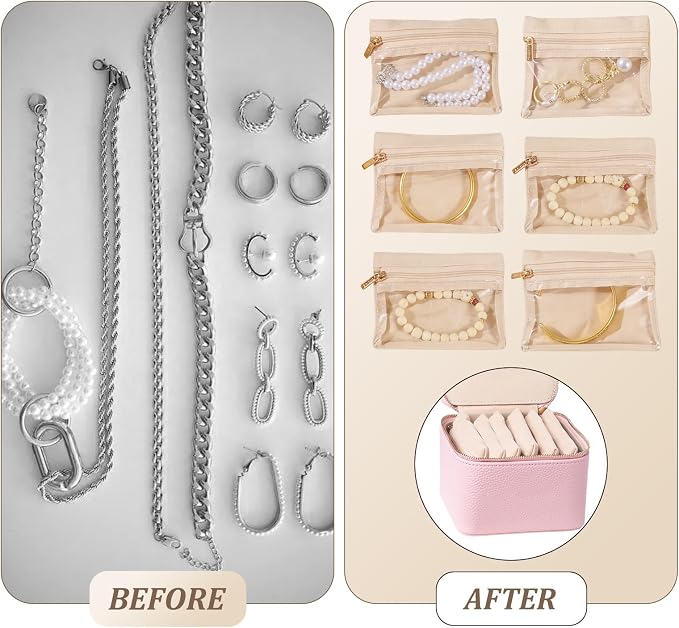 Travel Jewelry Organizer, Travel Jewelry Box with 6 Velvet Zipped Pouches Bags for Jewelries Necklaces Rings Earrings Sorting Storage for Women Girl Gifts, Blush - Image 5