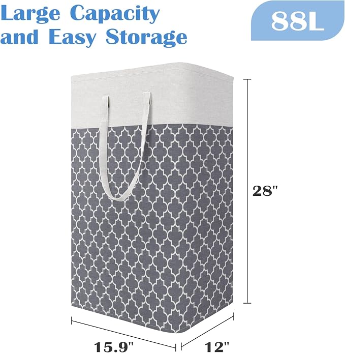 BlissTotes 3-Pack Laundry Basket, Freestanding＆Waterproof Laundry Hamper, Collapsible Tall Clothes Hamper with Easy Carry Handles for Clothes, Towels in the Family and Dorm,Clover Grey,88L - Image 2