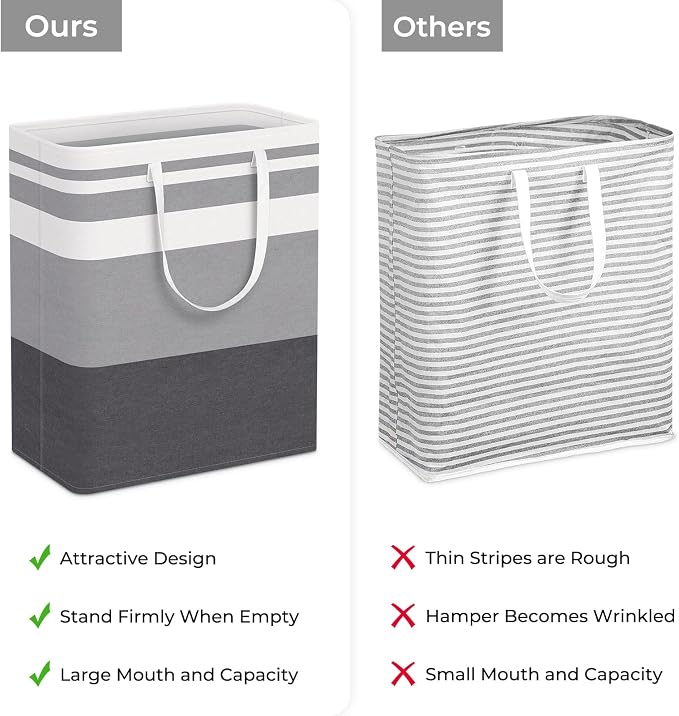 HomeHacks 2-Pack Large Laundry Basket, Waterproof, Freestanding Laundry Hamper, Collapsible Tall Clothes Hamper with Extended Handles for Clothes in The Dorm and Family Gradient Grey, 125L - Image 3