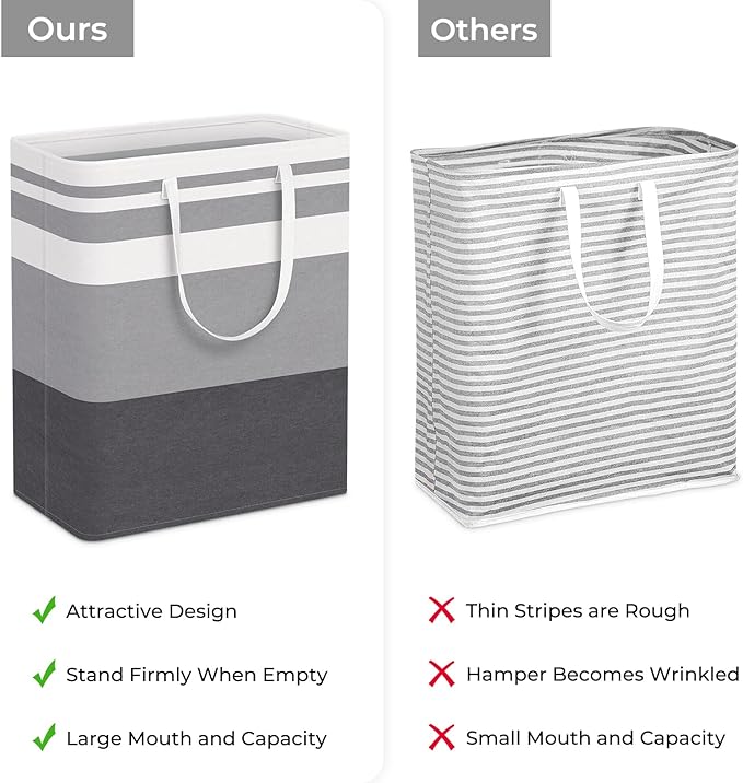HomeHacks Large Laundry Basket, Waterproof, Freestanding Laundry Hamper, Collapsible Tall Clothes Hamper with Extended Handles for Clothes in The Dorm and Family-(Gradient Grey, 125L) - Image 3