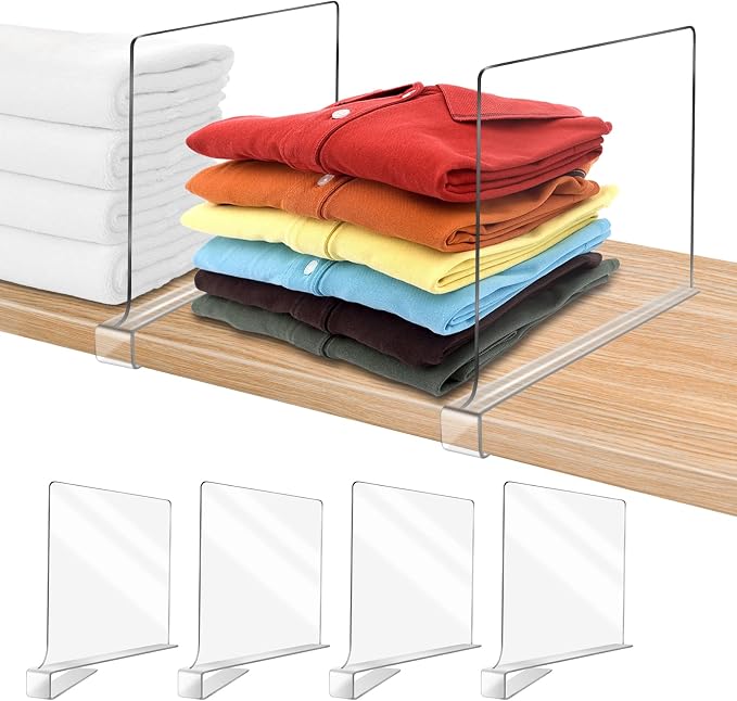 Acrylic Shelf Dividers for Closet Organization 4PCS Closet Shelf Divider Closet Dividers for Shelves Shelf Organizer for Closet Shelf Organizer for Wood Closet Separator Clear by OMGelic