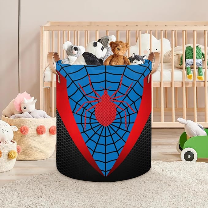 Blue Spider Web Large Laundry Hamper Basket, Round Collapsible Storage Organizer Bin for Kids, Boys, Nursery, Closet, Bedroom, Playroom, Toys, Dirty Clothes, 16"W x 20"H - Image 7
