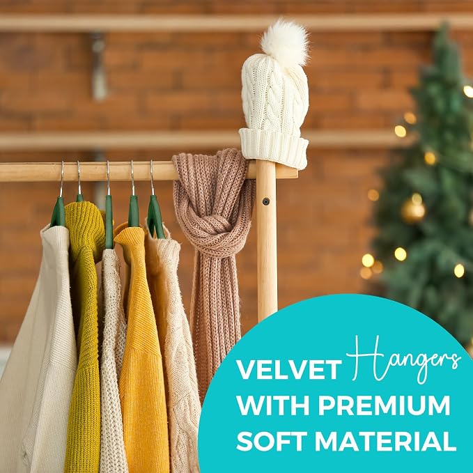 HOUSE DAY Premium Velvet Hangers 50 Pack, Non-Slip Flocked Felt Hangers, Sturdy Clothes Hanger with 360° Rotatable Hook, Heavy Duty Durable Slim Coat Hanger for Closet Space Saving(Emerald Green) - Image 2
