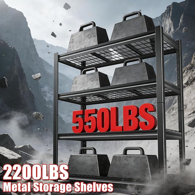 40W Garage Storage Shelves,2200LBS Metal Storage Shelves,Adjustable Heavy Duty Metal Garage Shelving Units Industrial Shelving for Garage,Basement,Warehouse,19.6" D x 39.37" W x 59.84" H - Image 4