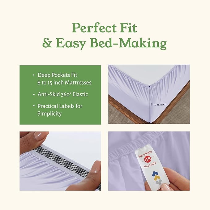 California Design Den Full Sheets Set - Soft 100% Organic Cotton Bed Sheets with Deep Pockets, Crisp Percale, Breathable and Durable Bedding Set - Lavender Mist