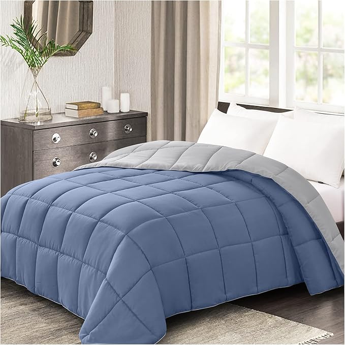 Homelike Moment Twin Comforter Duvet Insert - Blue Down Alternative Bed Comforter Twin Size, Lightweight Bedding Comforters Quilted Soft All Season Reversible Blue/Grey