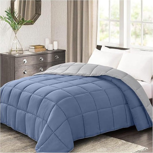 Homelike Moment Comforter King Size - Blue Duvet Insert Down Alternative Bed King Comforter, Lightweight Bedding Comforters Quilted Soft All Season Reversible Blue/Grey