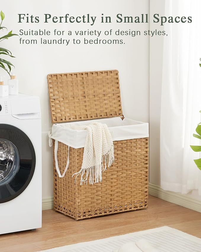 SETVSON Laundry Hamper with Lid Wicker Laundry Basket 112 L (29.6 Gal) Laundry Hampers Handwoven Rattan Clothes Hamper with Handles 3 Removable Liner Bag, 6 Mesh Bags for Bathroom Bedroom Natural - Image 7