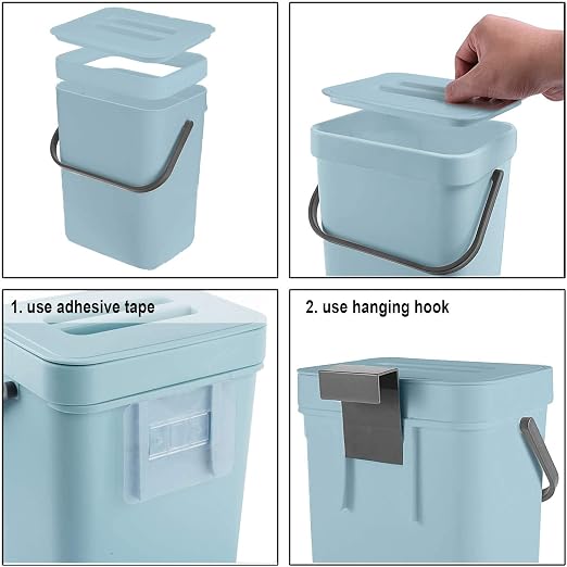 LALASTAR Compost Bin Kitchen, Small Compost Bin for Kitchen, Countertop Compost Bucket with Lid, Odorless Hanging Trash Can for RV/Office/Dog, Mini Food Waste Bin for Countertop, 3L/0.8 Gal, Blue - Image 7
