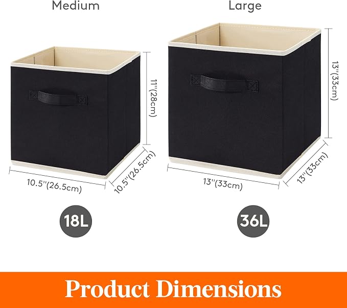 Lifewit Storage Cubes, Foldable Decorative Fabric Storage Baskets for Organizing Home Organizers with Handles for Shelves, Closet, 13 Inch Bins, 36L Black, 6 Packs - Image 4