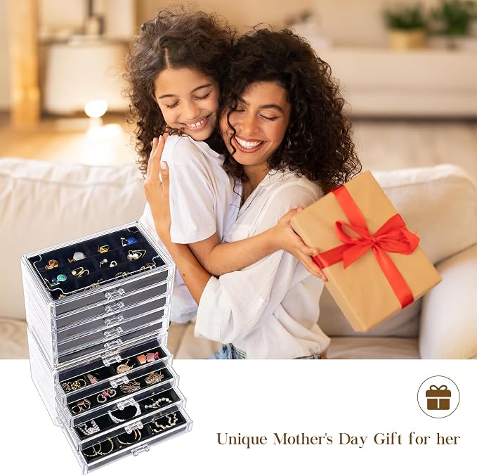 ProCase Earring Holder Organizer Jewelry Box with 10 Drawers, Acrylic Clear Earring Case with Adjustable Velvet Trays for Women - Black,10 Layers - Image 3
