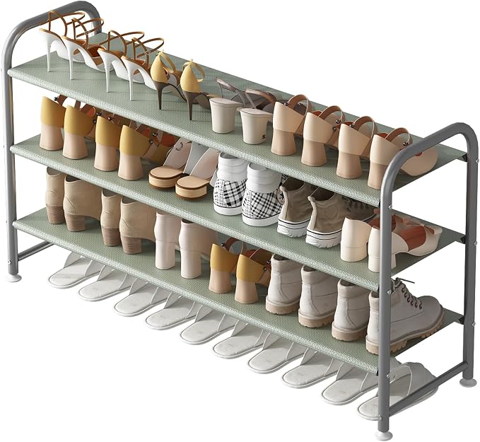 INGIORDAR Shoe Rack 3 Tier Long Storage Organizer Wide Metal Shoe Shelf for Closet Entryway Grey by INGIORDAR