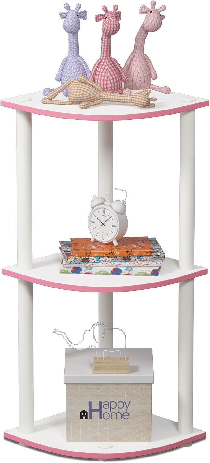 Furinno TURN-N-TUBE Corner Shelf, 3-Tier Corner Bookshelf, Display Storage Shelves with Open Shelves, for Organization and Storage, Living Room, Home Office, Garage, Pink - Image 5
