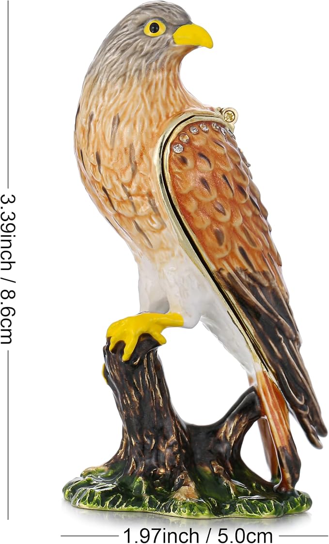 Hand Painted Animal Trinket Box for Home Decor, Hinged Jewelry Organizer Storage, Unique Personalized Collectible Keepsake Figurine Handmade Decorative Ornament Gifts (Kestrel) - Image 2
