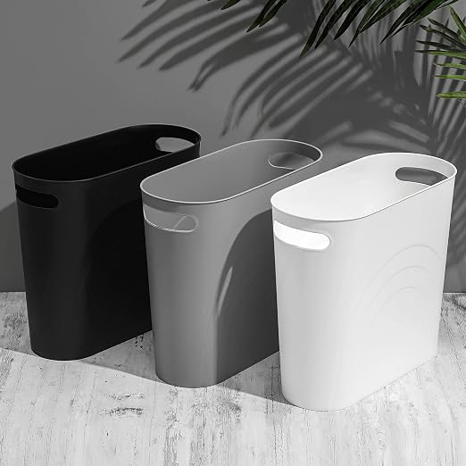 rejomiik Small Trash Can, 3.5 Gallon Slim Garbage Can Plastic Waste Basket with Handles Container Bin for Narrow Spaces Bathroom, Bedroom, Kitchen, Office at Home, Grey - Image 6