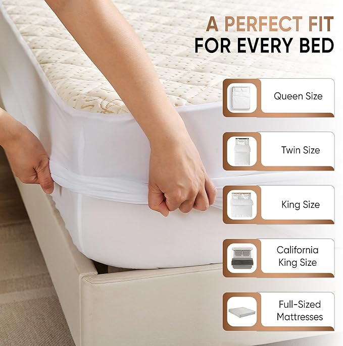 Luxury Quilted Organic Cotton Mattress Protector Calif King Size - Premium 380 GSM Waterproof & Breathable Pad - Deep Pocket Fitted Cover - Soft & Silent Protection