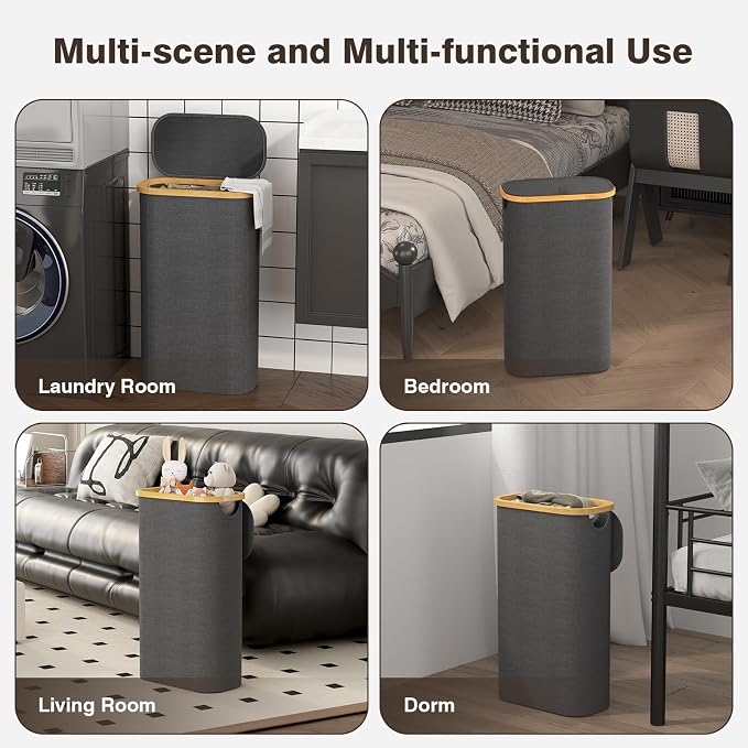 Bathola 75L Slim Laundry Hamper with Lid, Dirty Clothes Hampers for Laundry, Collapsible Laundry Baskets for Small Spaces, Bedroom, Bathroom, Laundry Room, Dark Grey - Image 7