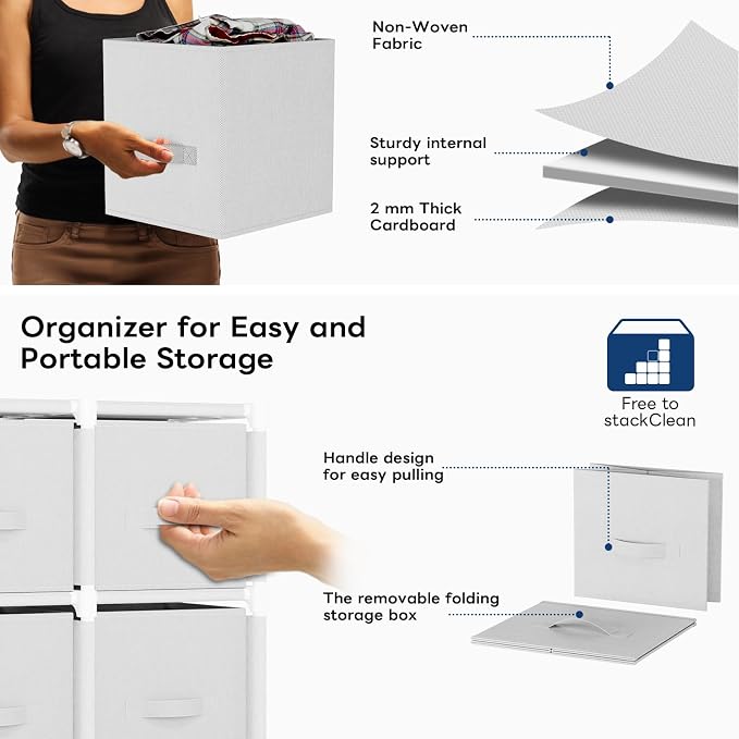 Mavivegue 9 Cube Storage Organizer, Closet Organizer With Drawers, Easy to Assemble DIY Shelf for Living Room, Bedroom, Dorm Room - White - Image 3