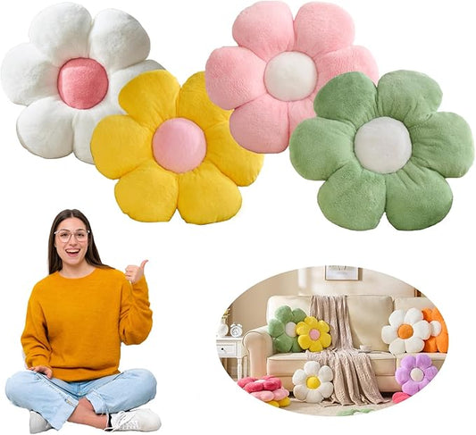 CANGHI Flower Pillows Flower Shaped Throw Pillow Cute Daisy Pillows Seating Cushions for Adults Kids Home Bedroom Sofa Chair Couch Decor (4pcs White/Pink/Yellow/Green, 15.74 inch)