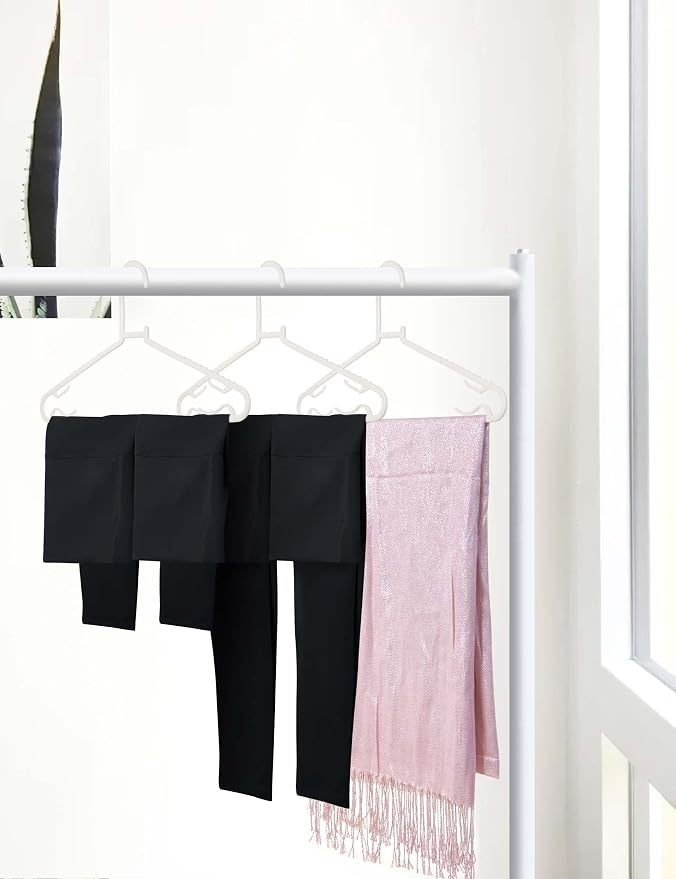 Plastic White Hangers 50 Pack, Light Weight Durable Clothes Hangers G-Shape Hangers Standard Size Ideal for Tank T-Shirts Dresses Jackets Suits Blouses Ties Leggings - Image 8
