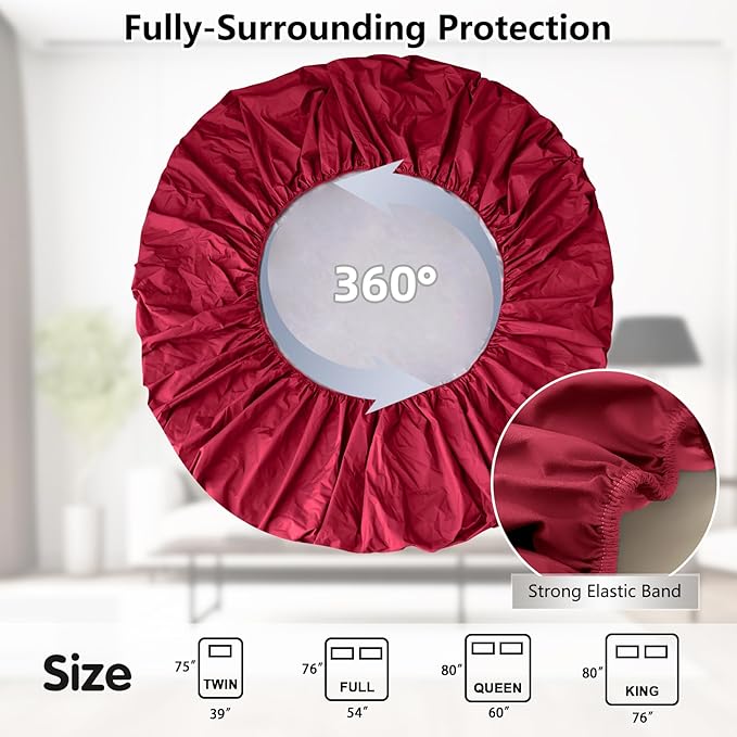 Twin Mattress Protector Waterproof, Breathable Mattress Cover Twin Size Bed, Noiseless Washable Fitted Sheet with Deep Pocket Up to 18", Machine Washable, WineRed (39'' X 75'')