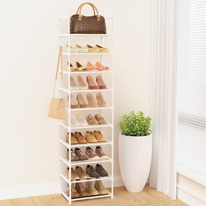 Metal Shoe Rack Organizer 10 Tiers, 20-24 Pairs Narrow Tall Shoe Racks for Closets Entryway - Vertical Boots Organizer Storage - Sturdy Shoe Shelf Cabinet White - Image 7