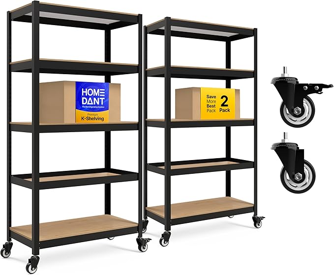 HOMEDANT House 36.2" W 5 Tier Heavy Duty Garage Shelving Adjustable Metal Rack Storage Shelves Standing Shelf Unit Organizers Pantry Closet Office Black 2Pack by TheBestOrganizingSolution