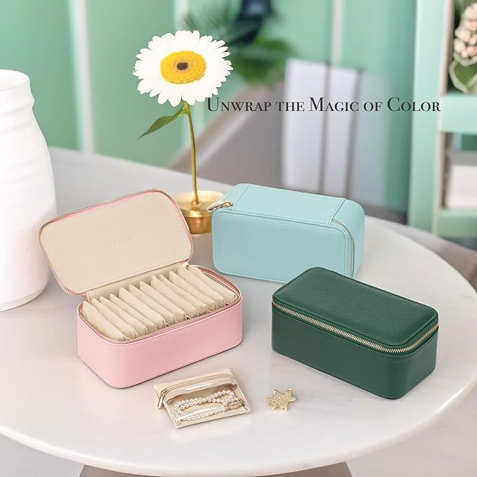 VLANDO Travel Jewelry Box Organizer – Portable PU Leather Jewelry Case with 6/8/12 Zippered Pouches, Compact Storage for Earrings Rings Necklaces Bracelets, Strawberry Pink - Image 7