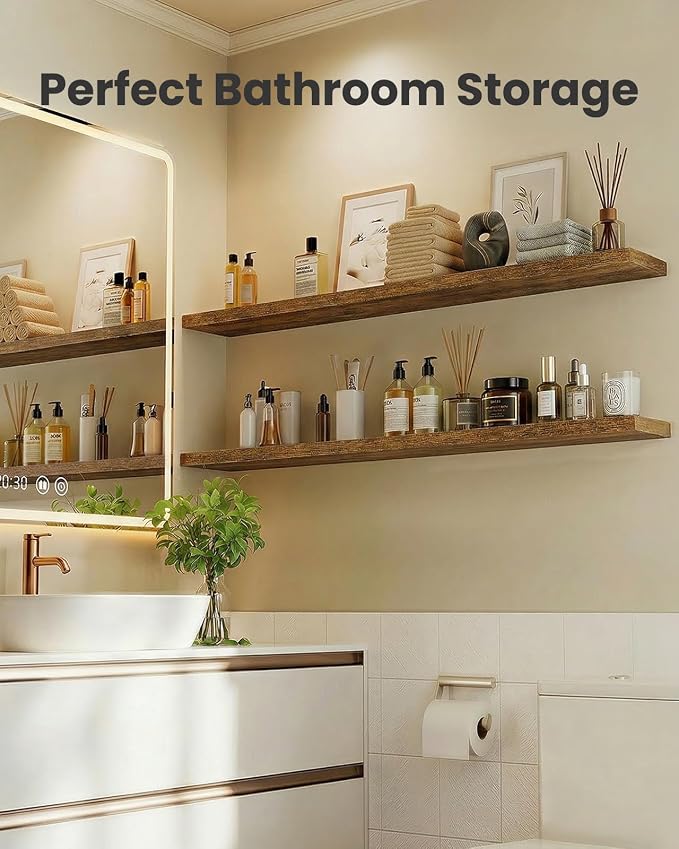 AMADA HOMEFURNISHING 47.2" L Floating Shelves, Wall Shelves Set of 3 for Bathroom/Living Room/Bedroom/Kitchen, Floating Shelves for Wall Decor with Invisible Brackets - AMFS55V - Image 6