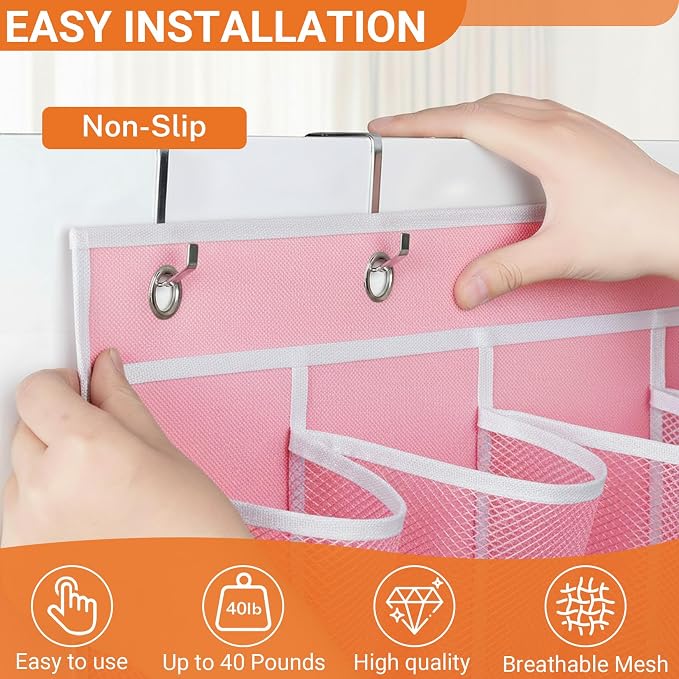 40-Pocket Over the Door Shoe Organizer - Large Mesh Pocket Hanging Shoe Organizer,Behind the Door Shoes Storage Holder Hanger (Pink-W) - Image 5