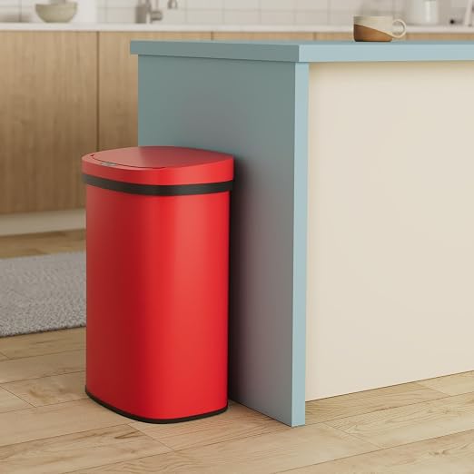 Kitchen Trash Can Bathroom Bedroom Office Garbage Can with Lid Automatic Touch Free Waste Bin Stainless Steel 13 Gallon / 50L,Red - Image 2