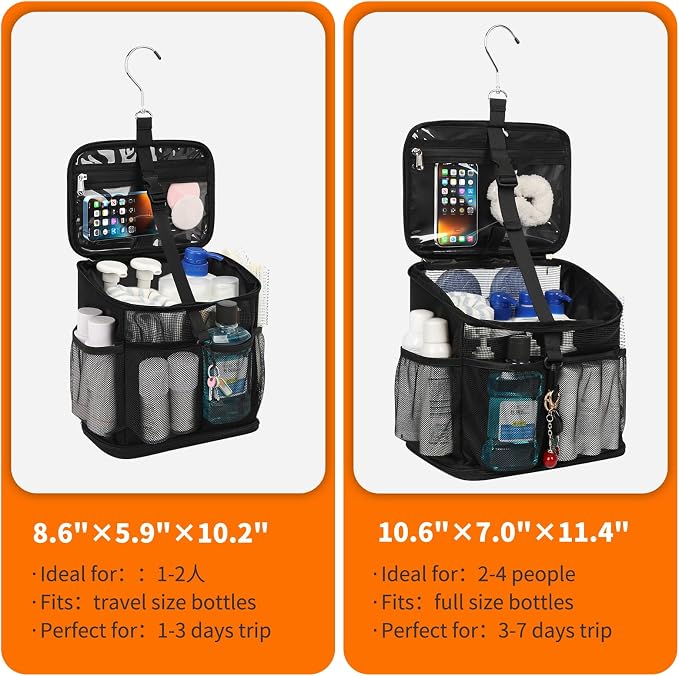 CUBETASTIC Shower Caddy Portable Mesh Shower Tote for Bathroom, Gym, Travel, Camping - Quick Dry Hanging Organizer Toiletry Bag with Handle for College Dorm Room, Men & Women - Image 2