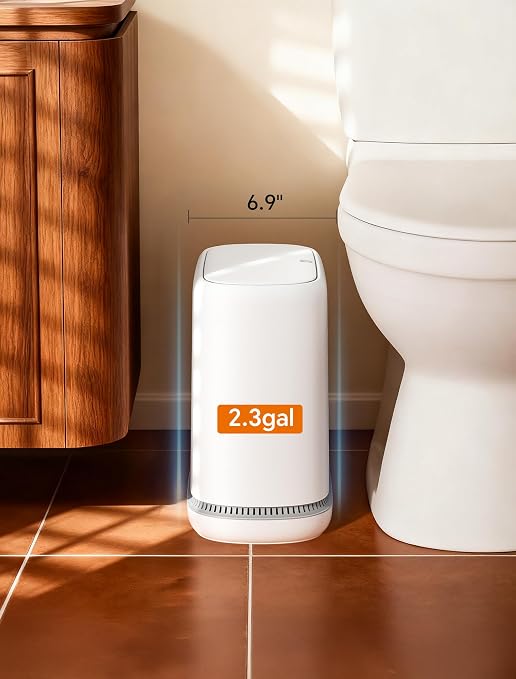 Bathroom Trash Can with Lid, Slim 2.3 Gallon Vacuum adsorption Garbage Bin, Narrow Press Top Waste Basket for Odor Control & Dog Proof for Bathroom Bedroom Office Home - Image 6
