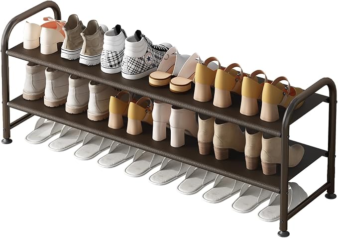 INGIORDAR Shoe Rack 2 Tier Long Storage Organizer Wide Metal Shoe Shelf for Closet Entryway Brown by INGIORDAR